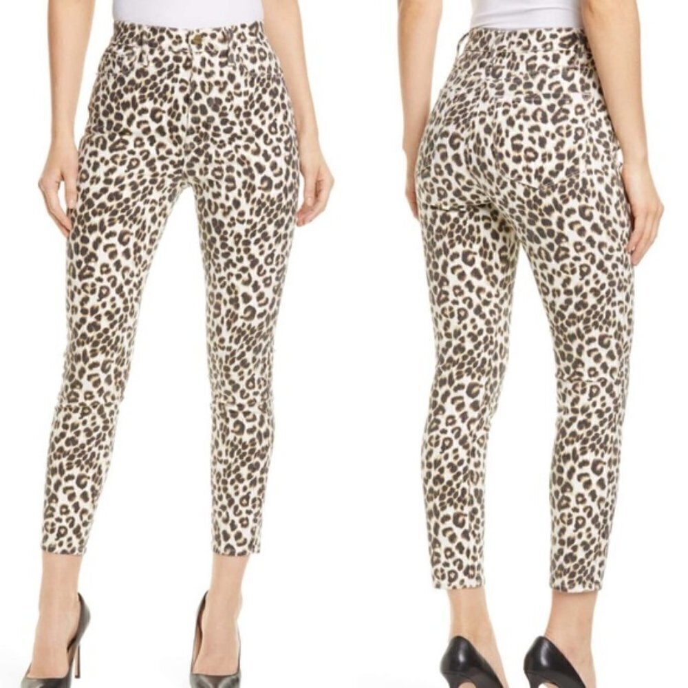 Frame Ali Ultra high rise skinny crop leopard print jeans cigarette new 26